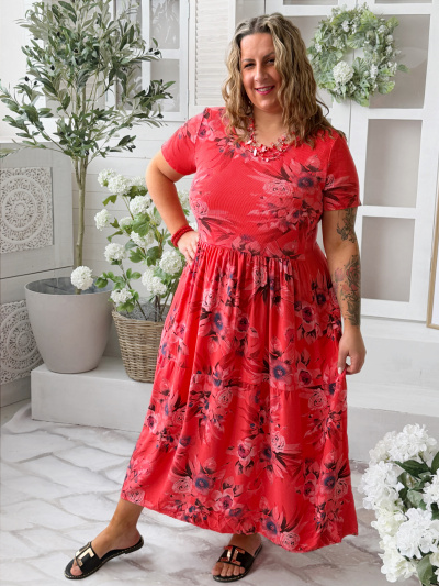 Květované maxi šaty Lora do 4XL - lososové