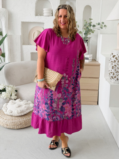 Dlouhé šaty Esmare do 4XL - fuchsia