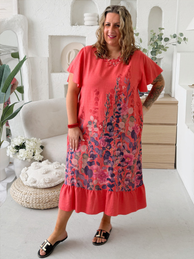 Dlouhé šaty Esmare do 4XL - lososové