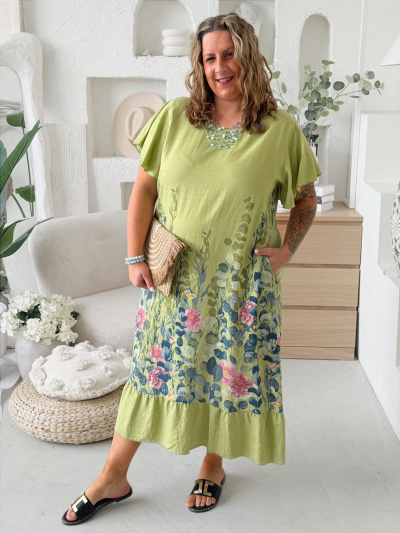 Dlouhé šaty Esmare do 4XL - limetka