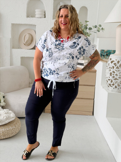 Superelastické strečové kalhoty Ivka tmavě modré