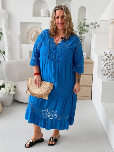 Krajkové šaty Holiday do 4XL - královsky modré