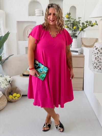 Áčkové šaty Athén do 4XL - fuchsiové