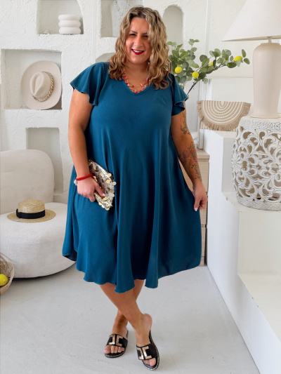 Áčkové šaty Athén do 4XL - petrolejové