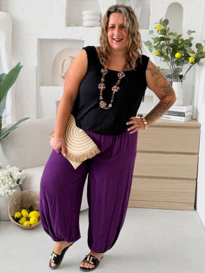 Harémové kalhoty Aladin do 3XL fialové