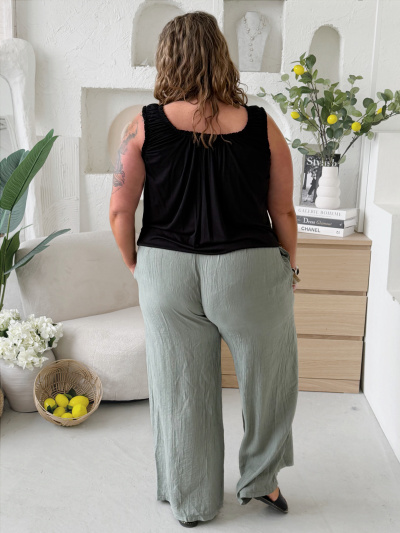 Mačkané kalhoty Wide do 5XL - khaki