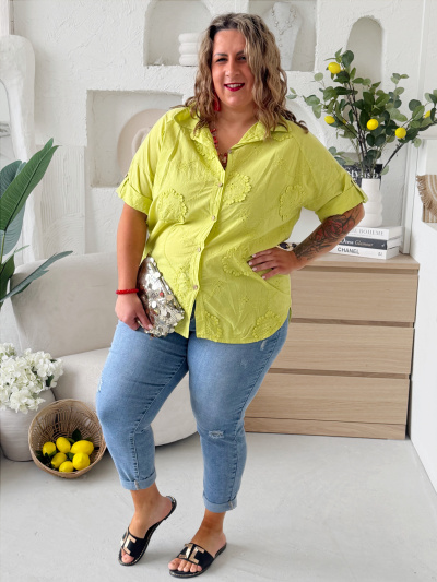 Bavlněná košile Flower Comfort do 3XL -  limetka