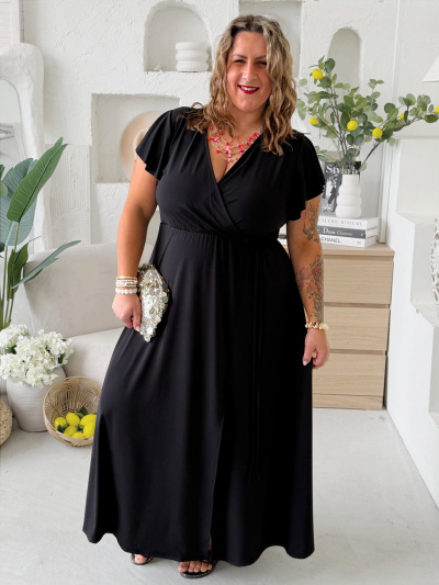 Dlouhé šaty do V Alva do 4XL - černé