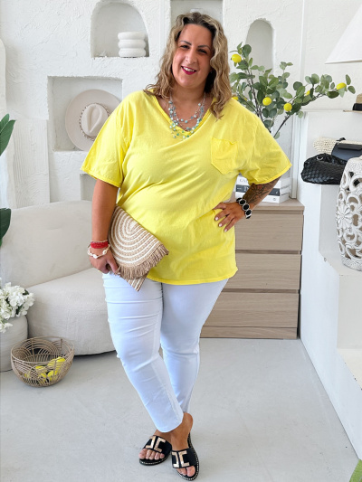 Bavlněné tričko Loby do V do 4XL - žlutá