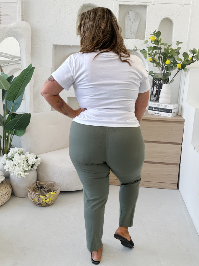 Superelastické strečové kalhoty Ivka khaki