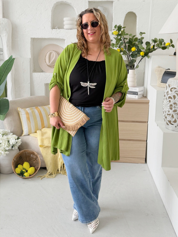 Lehounký cardigan z nemačkavého materiálu do 4XL olivový