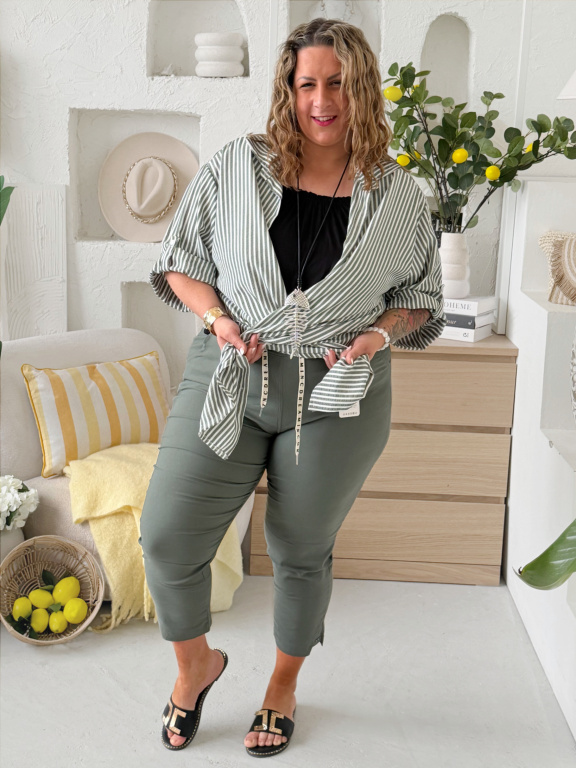 Superstrečové 7/8 kalhotové legíny Queen až na 5XL - khaki