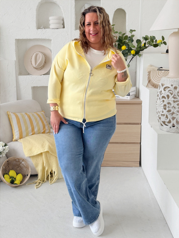 Máslová mikina na zip Jefry do 3XL - pastelově žlutá