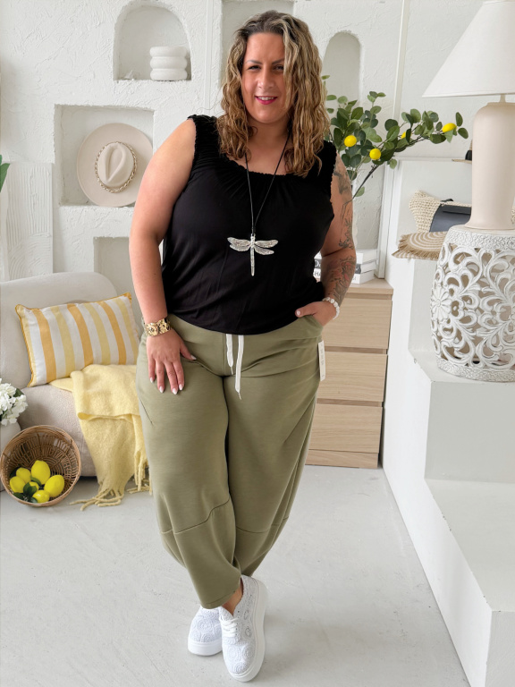 Máslové barelové kalhoty Jefry do 4XL - khaki