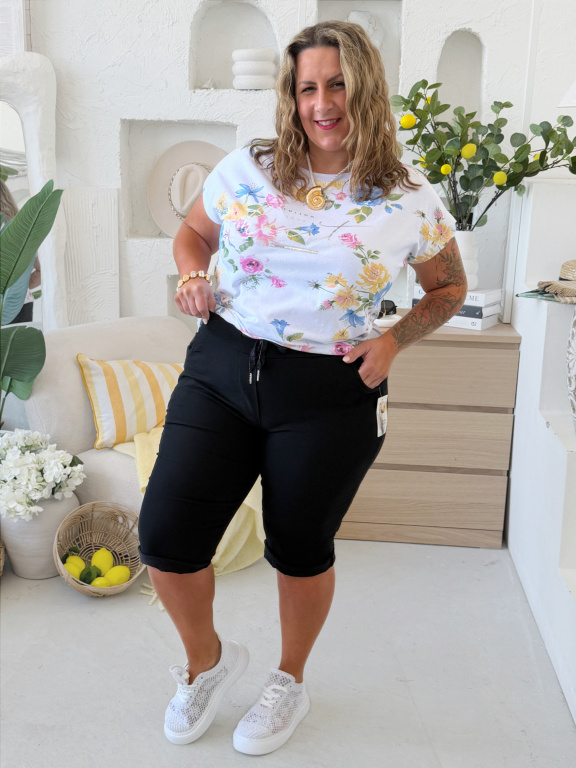 Větší superstrečové capri kalhoty Florida - ČERNÉ