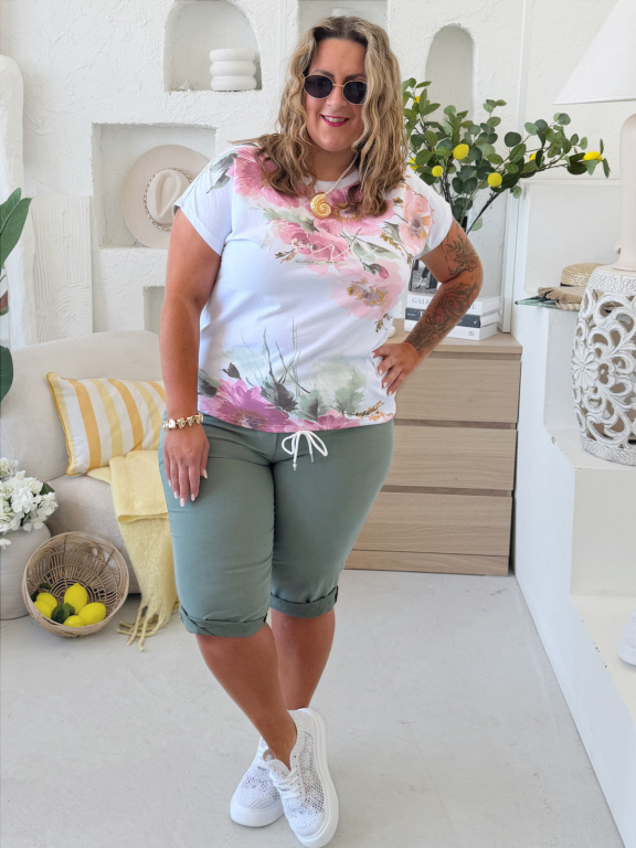 Větší superstrečové capri kalhoty Florida - khaki