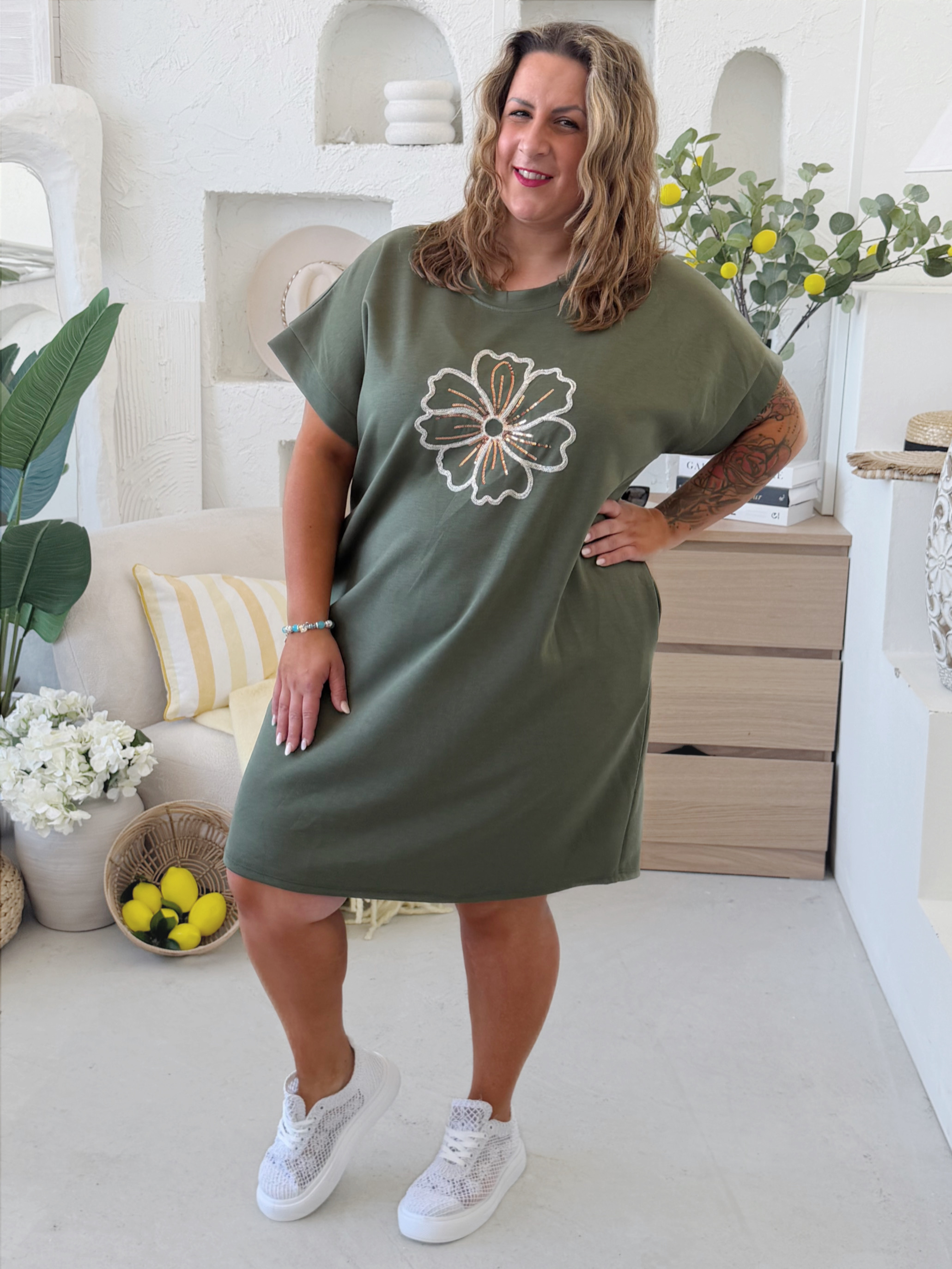 Máselkové šaty Flora do 4XL - khaki