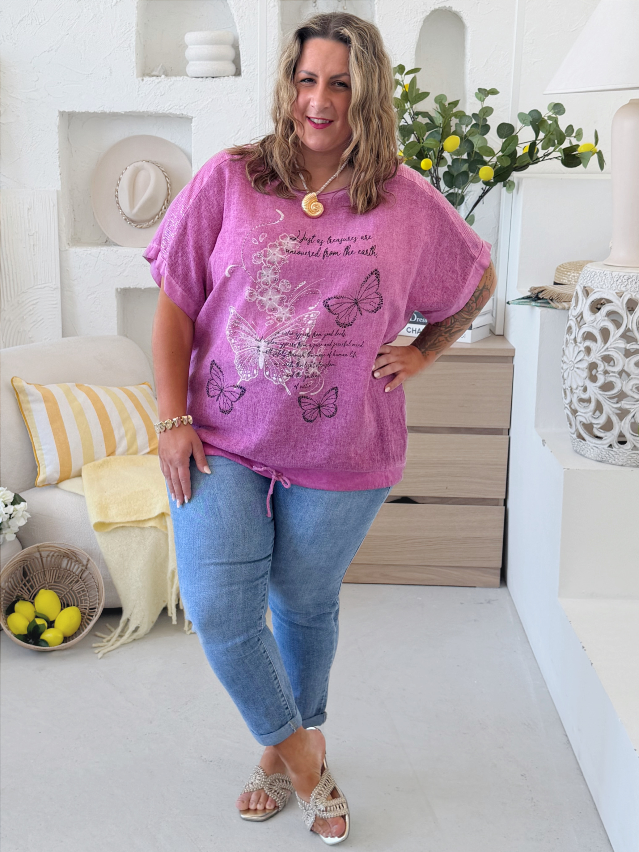 Oversize tričko s motýli do 4XL - lila