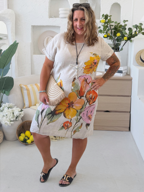 Šaty lněného vzhledu Esta do 4XL - béžové