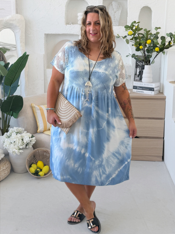 Batikované šaty Anna do 4XL světle modré