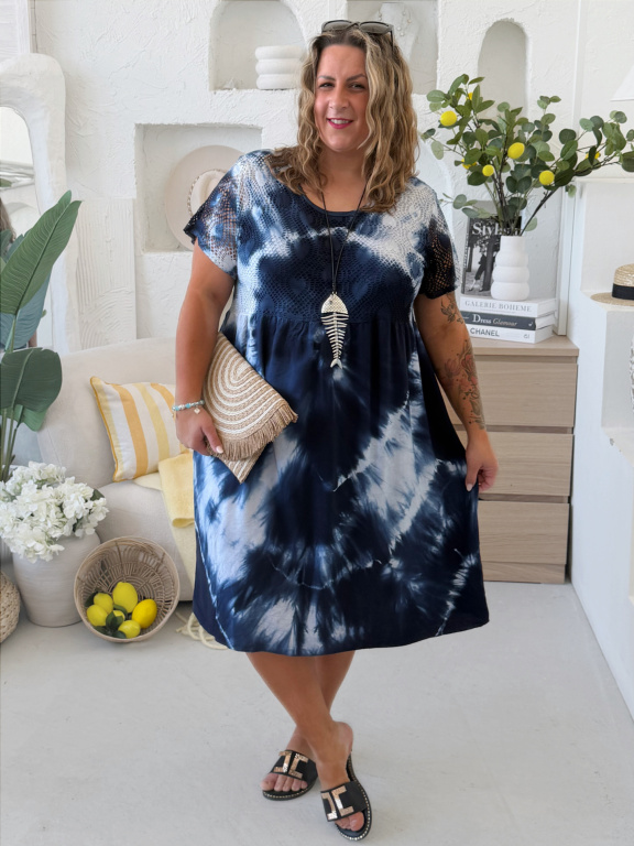 Batikované šaty Anna do 4XL tmavě modré