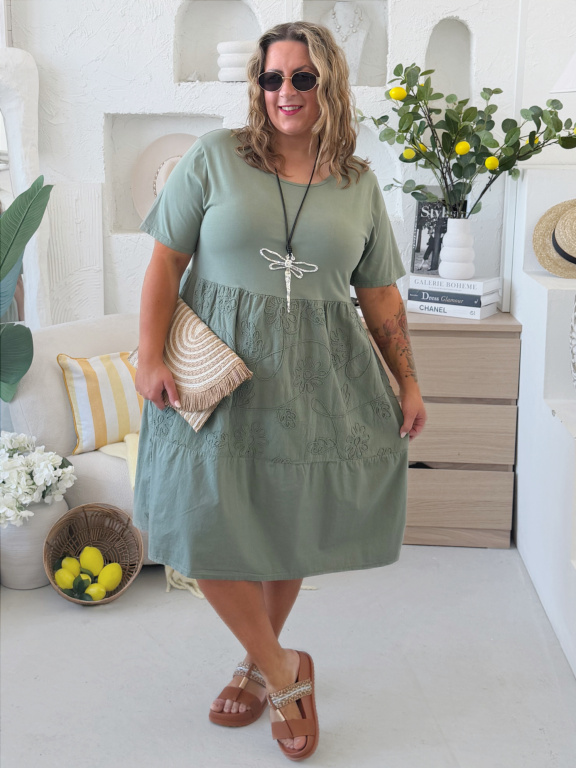 Áčkové midi šaty Luna do 4XL - khaki