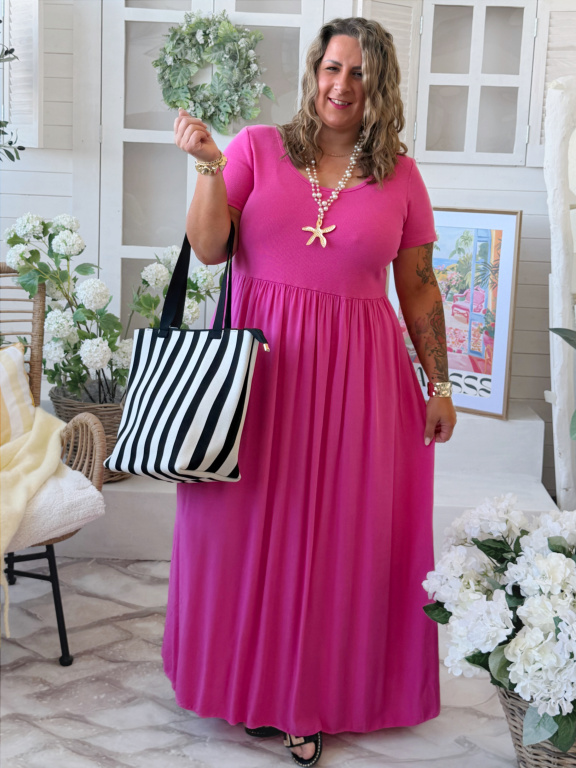 Maxi šaty Basic do 4XL fuchsiové