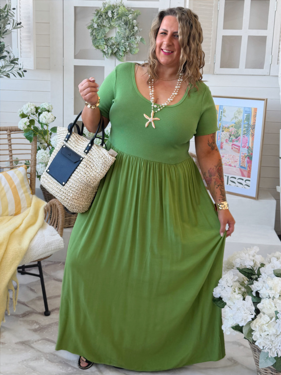 Maxi šaty Basic do 4XL limetka