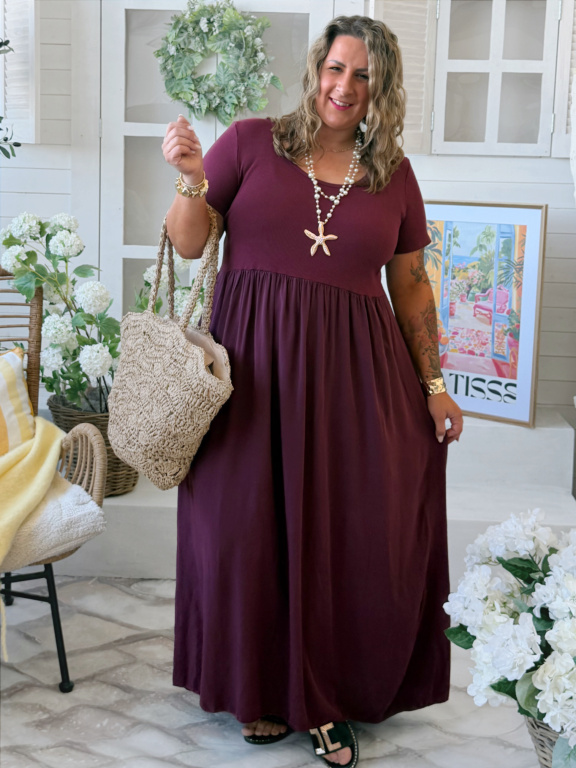 Maxi šaty Basic do 4XL vínové