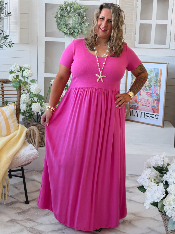 Maxi šaty Basic do 4XL fuchsiové