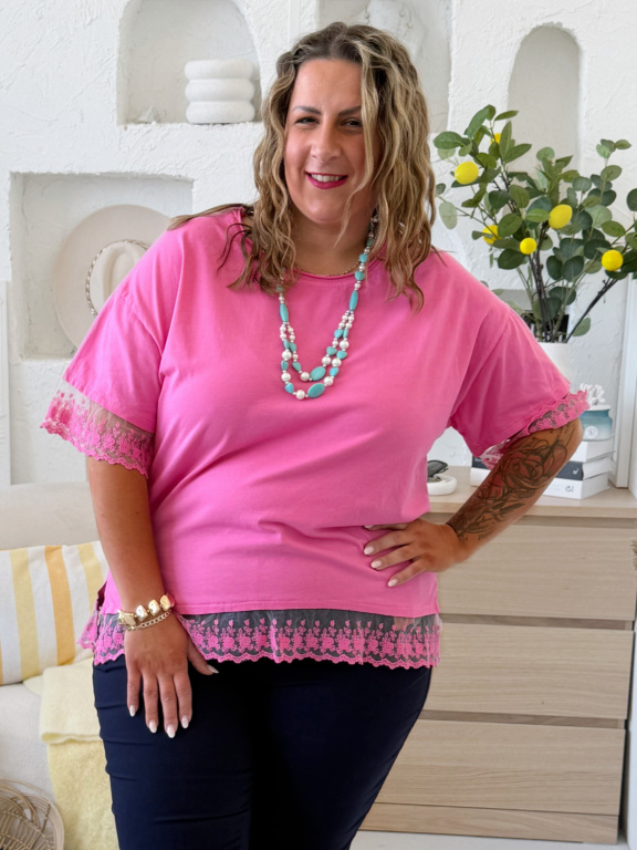 Tričko s krajkou do 3XL - fuchsia 