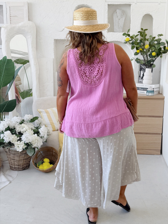 Mušelínové tílko s krajkou na zádech do 3XL - baby růžové