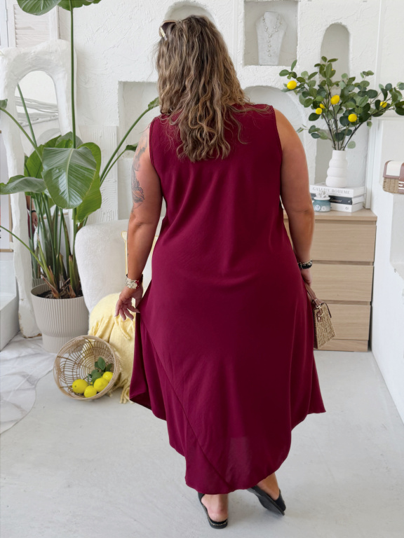Šaty Mykonos nemačkavé + náhrdelník ZDARMA do 3XL vínové
