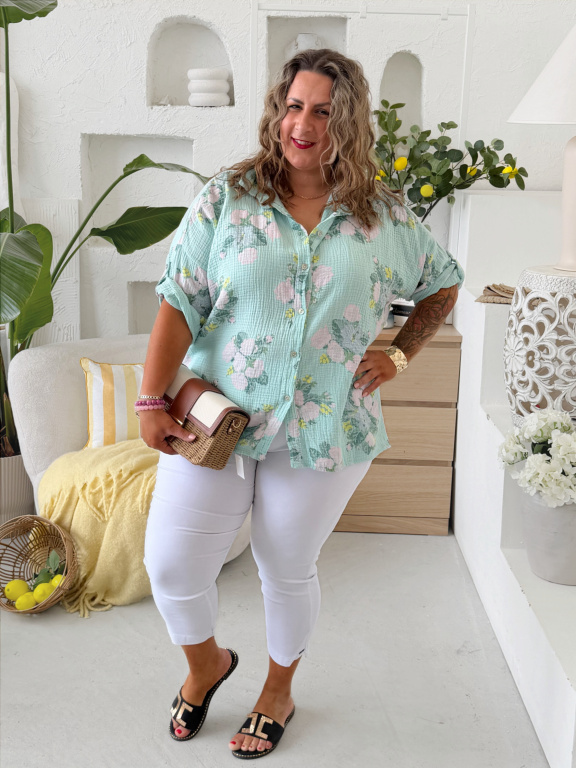 Mušelínová košile Flower do 4XL - mintová