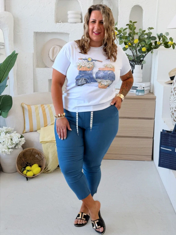 Superstrečové 7/8 kalhotové legíny Queen až na 5XL - denim modré