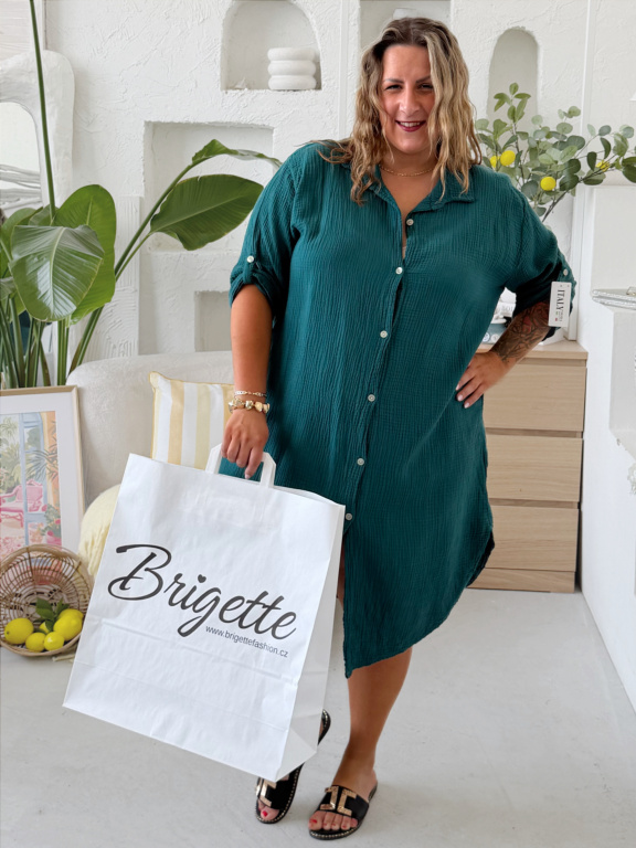 Mušelínové košilové šaty Selma do 4 XL - smaragdové