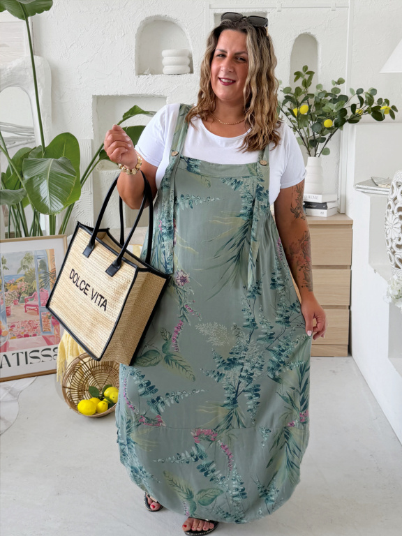 Laclové šaty Myself Flower z viscozového materiálu do 4XL - khaki