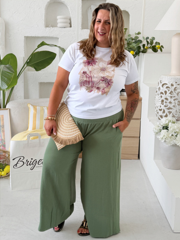 Kalhoty Fosa do 4XL s žabičkováním v pase - khaki