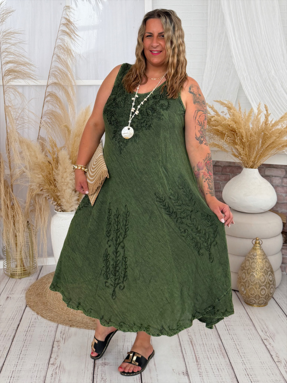 Vyšívané šaty India do 4XL - oliva