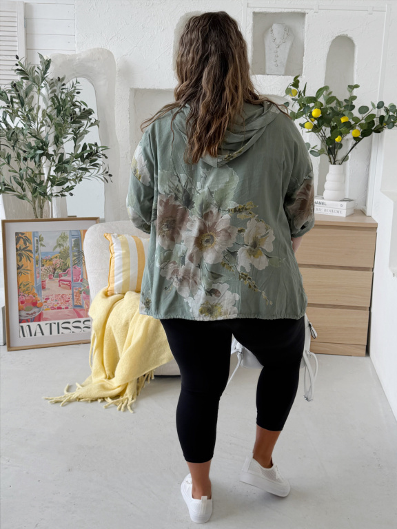 Lehoučká bunda Flower do 4XL - khaki