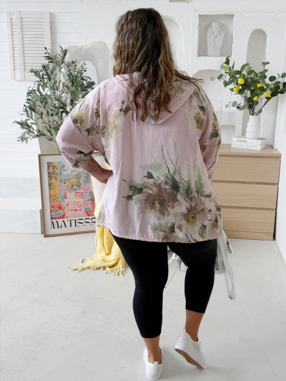Lehoučká bunda Flower do 4XL - starorůžová