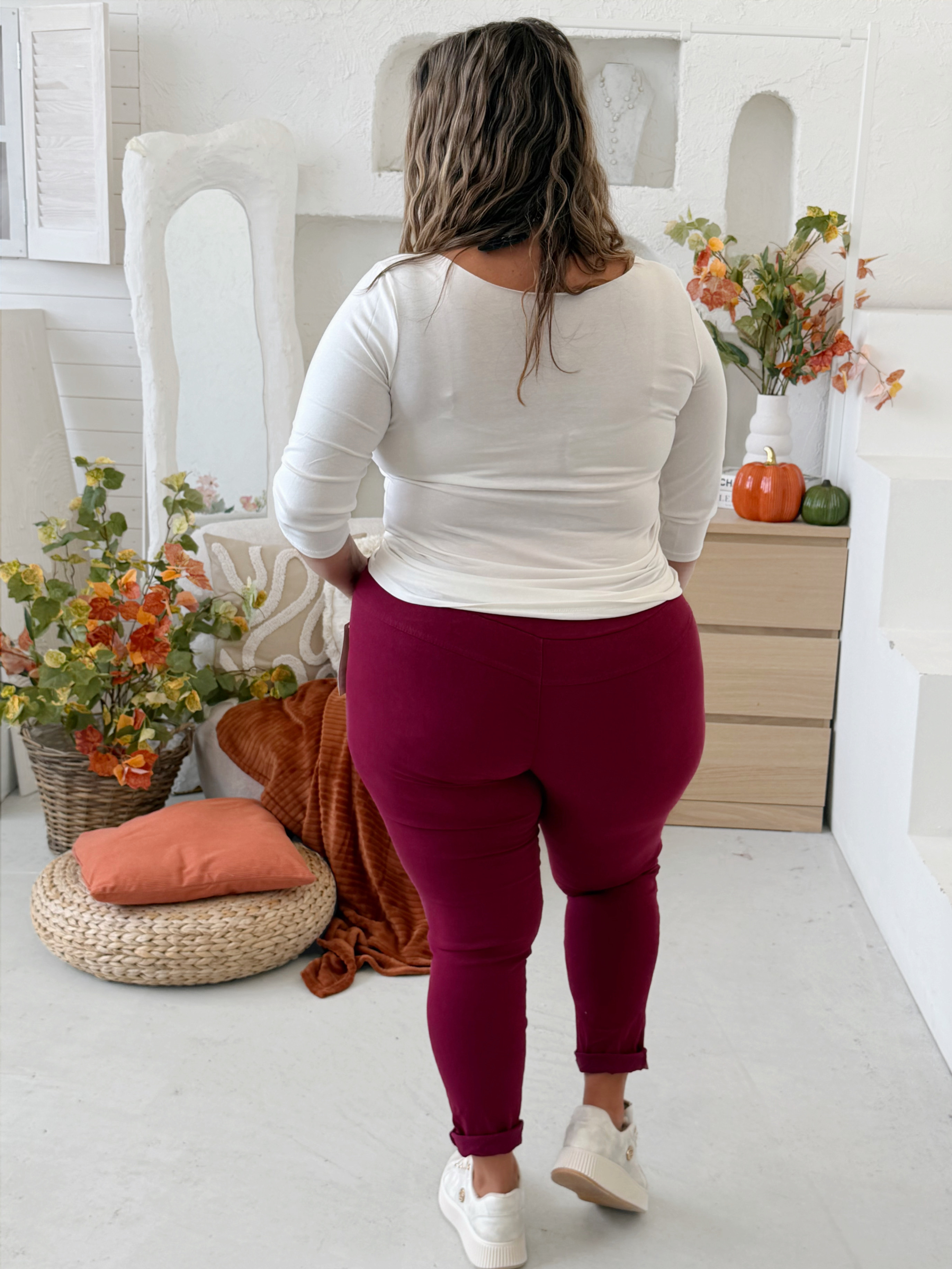 Elastické kalhoty Buttons do 3XL - víno