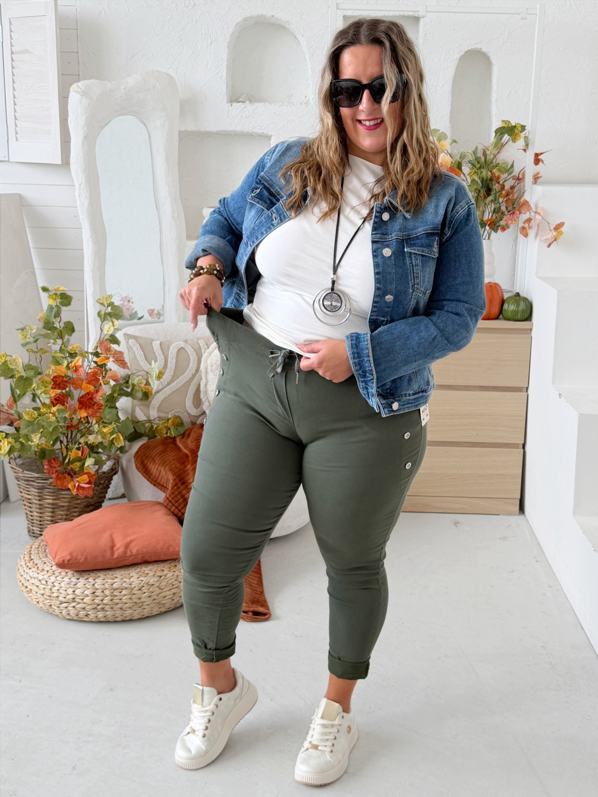 Elastické kalhoty Buttons do 3XL - khaki