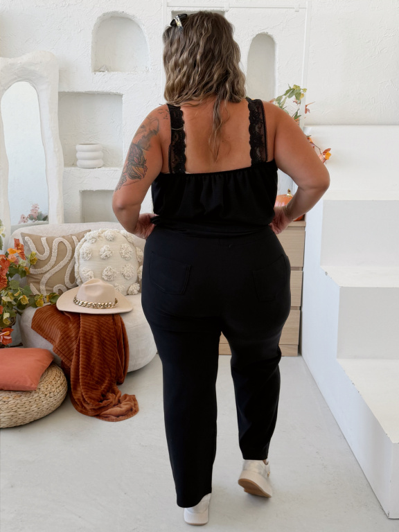 Kalhotové legíny rovného střihu Betty do 6XL - černé