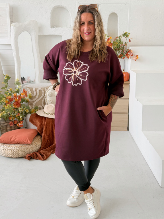 Máselkové šaty Flower do 4XL - vínové