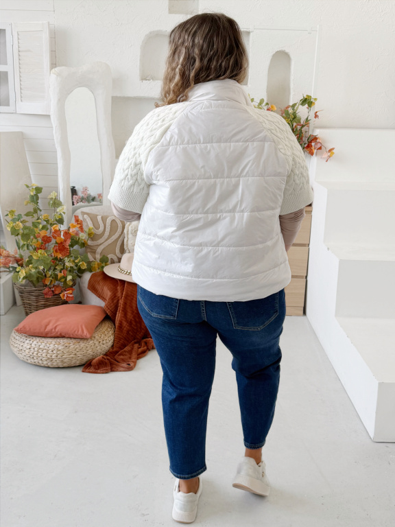 Vesta Gita s pletenými rukávy do 3XL - bílá