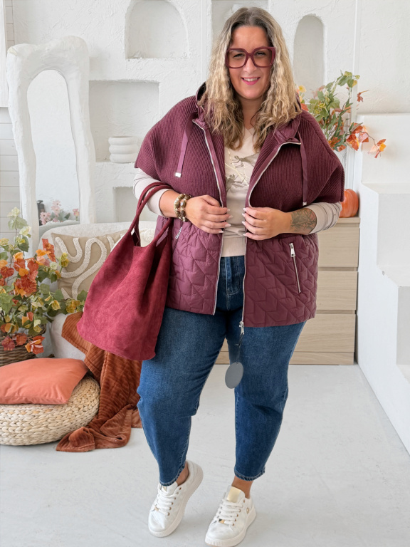 Prošívaná vesta s pleteninou Gina do 3XL - vínová