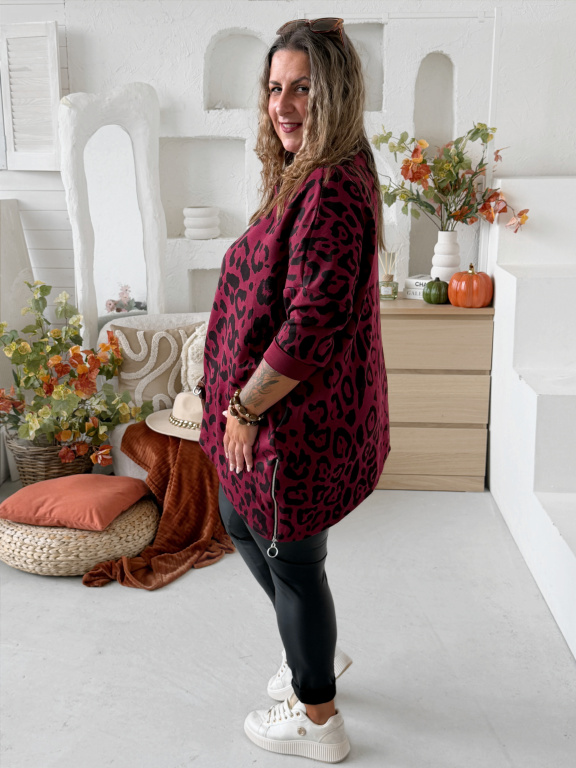 Cípatá mikinová tunika Evelin Leo do 4XL - vínová