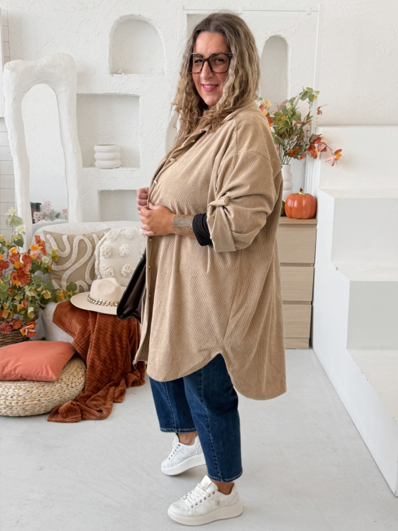 Svrchní manšestrová košile Palm do 4XL - béžová