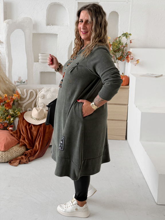 Manšestrové šaty Lejla do 4XL - khaki